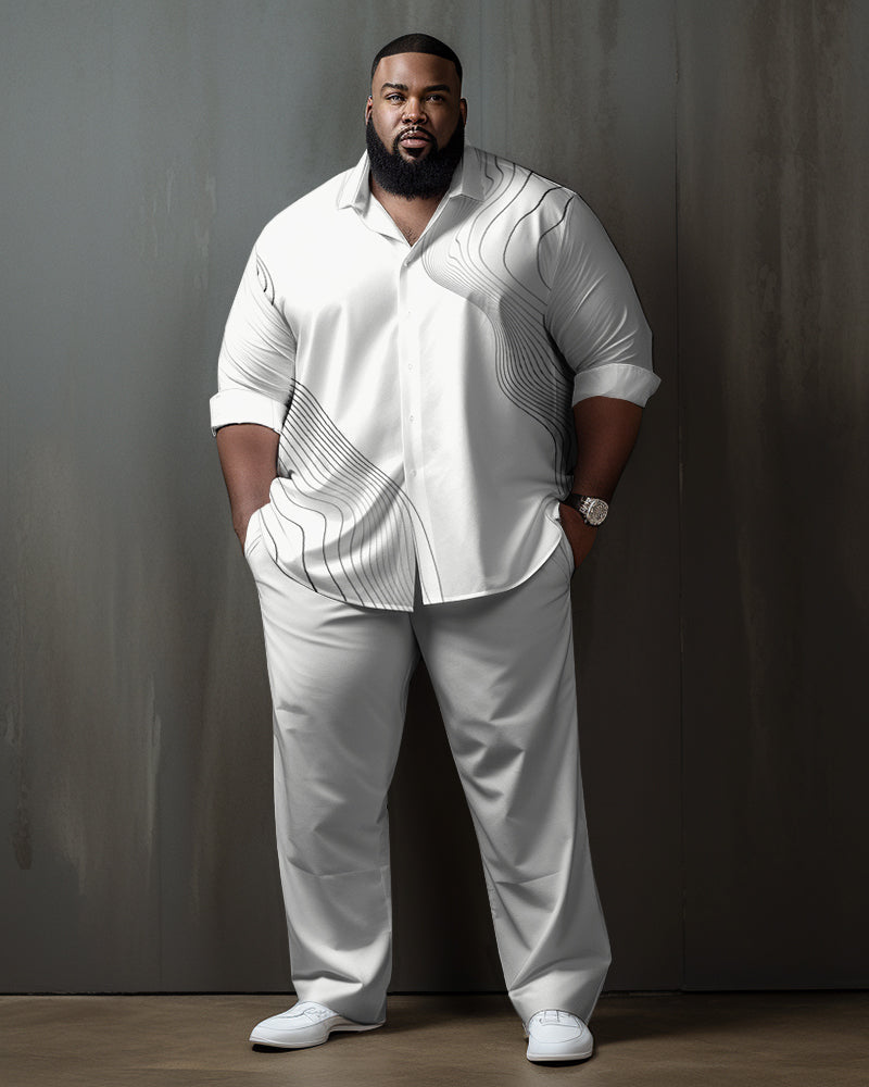 Men's Plus Size Walking Suit Casual Long Sleeve Shirt & Pants Set