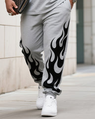 Big Boy Street Fashion King Print Short Sleeve T-Shirt Flame Trousers Suit