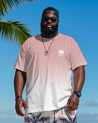 Big & Tall Men's Hawaiian Pink Coconut Print Round Neck Short Sleeve T-Shirt Shorts Suit