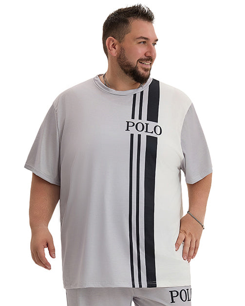 Men's Big & Tall White & Grey Colorblock Short-sleeved T-shirt Trousers Set