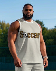 Men's Big & Tall Simple Tiger Fur SOCCER Football Printed Round Neck Vest and Shorts Set