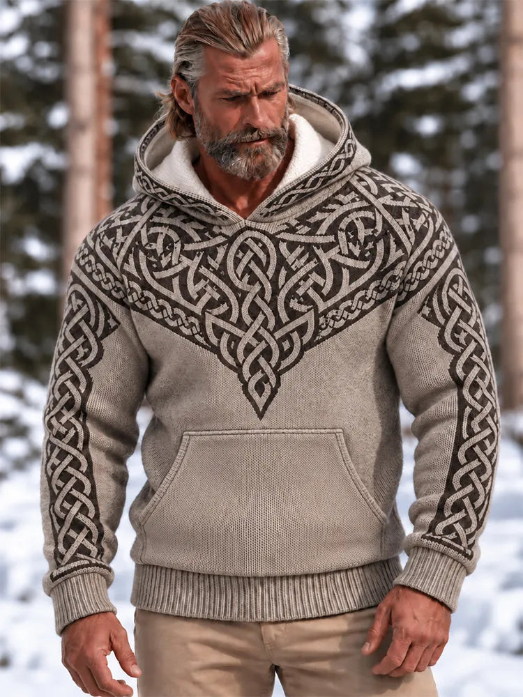 Men's Vintage Viking Celtic Knot Art Printed Cozy Pocket Hooded Sweater