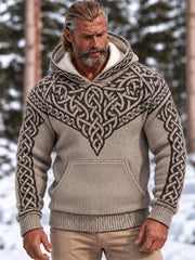 Men's Vintage Viking Celtic Knot Art Printed Cozy Pocket Hooded Sweater