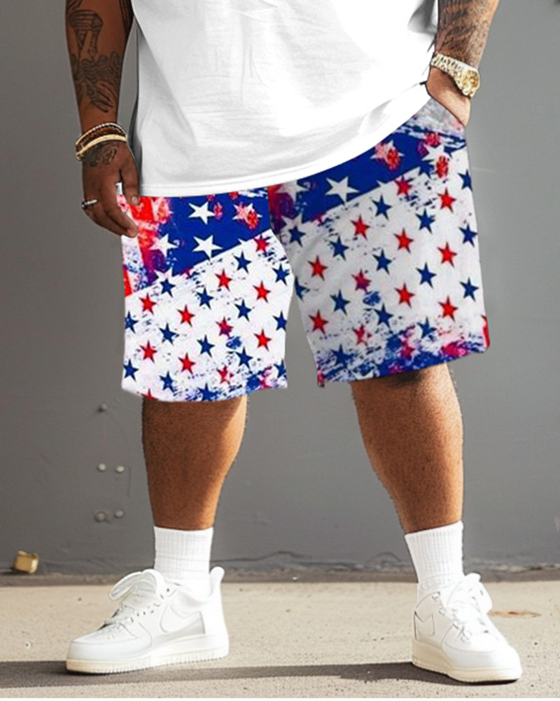 Men's Big & Tall Independence Day Flag Wine Glass Fireworks Print T-Shirt Set