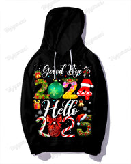 Couple Fashion Casual Big & Tall Christmas New Year Printed Hoodie Set