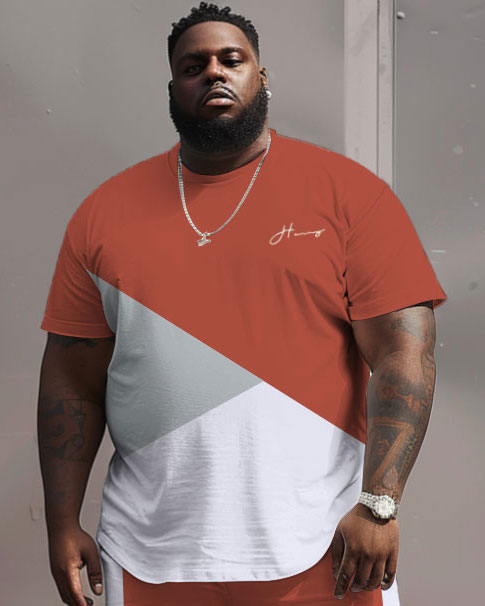 Street Casual Red White Gray Color Block Printing Large Men's Suit