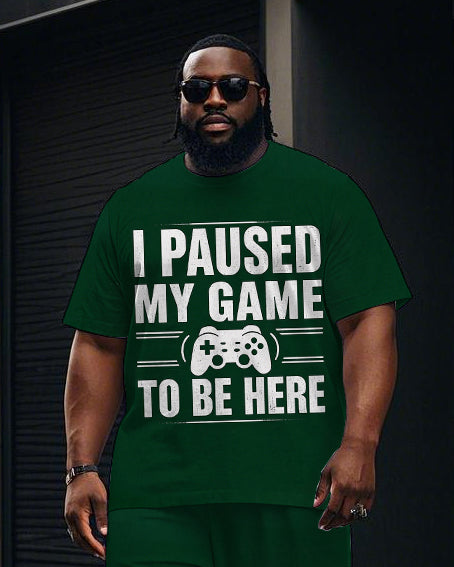 Men's Casual Funny Game Theme Saying Printed Short Sleeve T-shirt Pants 2-Piece Set