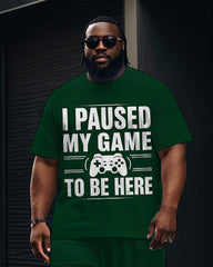 Men's Casual Funny Game Theme Saying Printed Short Sleeve T-shirt Pants 2-Piece Set