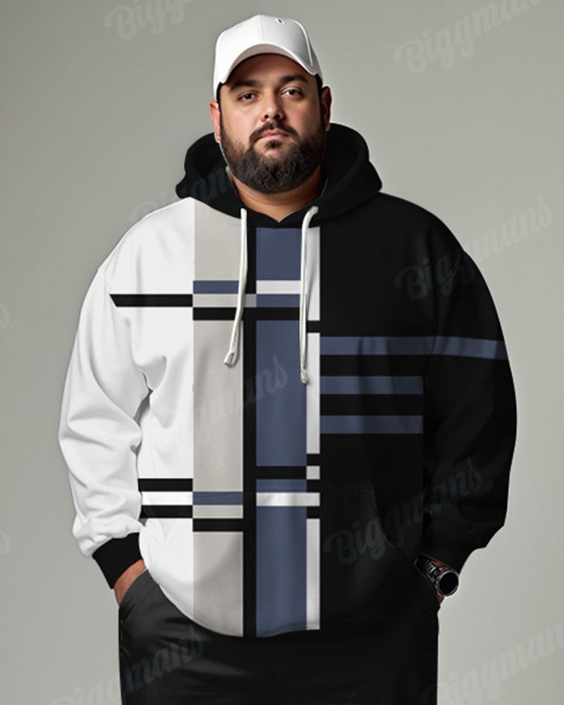 Big Men's Tracksuit Colorblock Plaid Hoodie Sweatpants Set