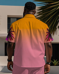 Men's Plus Size Hawaiian Gradient Sun Salt Sand Monogram Print Short Sleeve Shirt