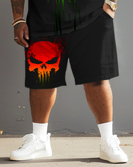 Men's Plus Size Reggae Skull Print T-Shirt Shorts Suit