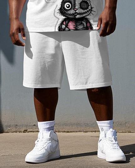 Men's Simple Fashion Splicing Injured Rabbit Print Big & Tall Short-Sleeve T-shirt Shorts Set