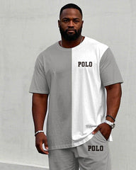 Men's Big & Tall Grey & White Casual Print Short Sleeve T-Shirt Trousers Set