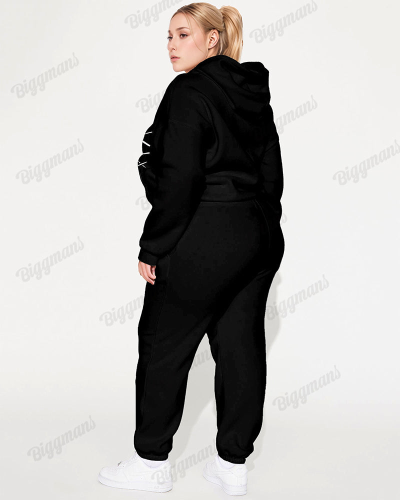 Women's Street Fashion Skull Print Plus Size Hoodie Suit