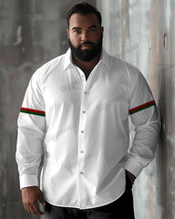 Big Men's Casual Simple Color Match Striped Print Lapel Long Sleeve Shirt