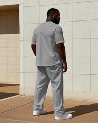 Men's Big & Tall White & Grey Colorblock Short-sleeved T-shirt Trousers Set