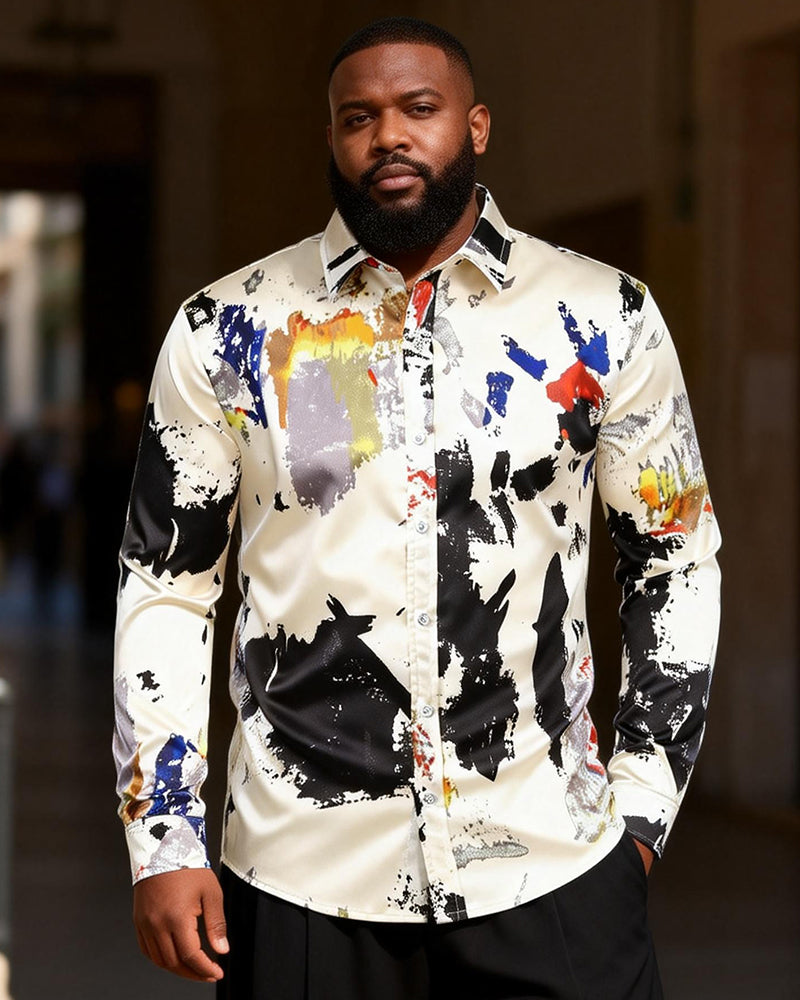 Big & Tall Men's Artistic Splash Ink Contrast Print Long Sleeve Shirt