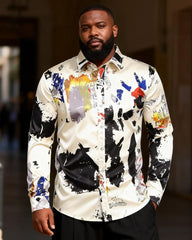 Big & Tall Men's Artistic Splash Ink Contrast Print Long Sleeve Shirt