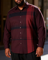 Big & Tall Men's Wine Red Gradient Check Print Long Sleeve Shirt