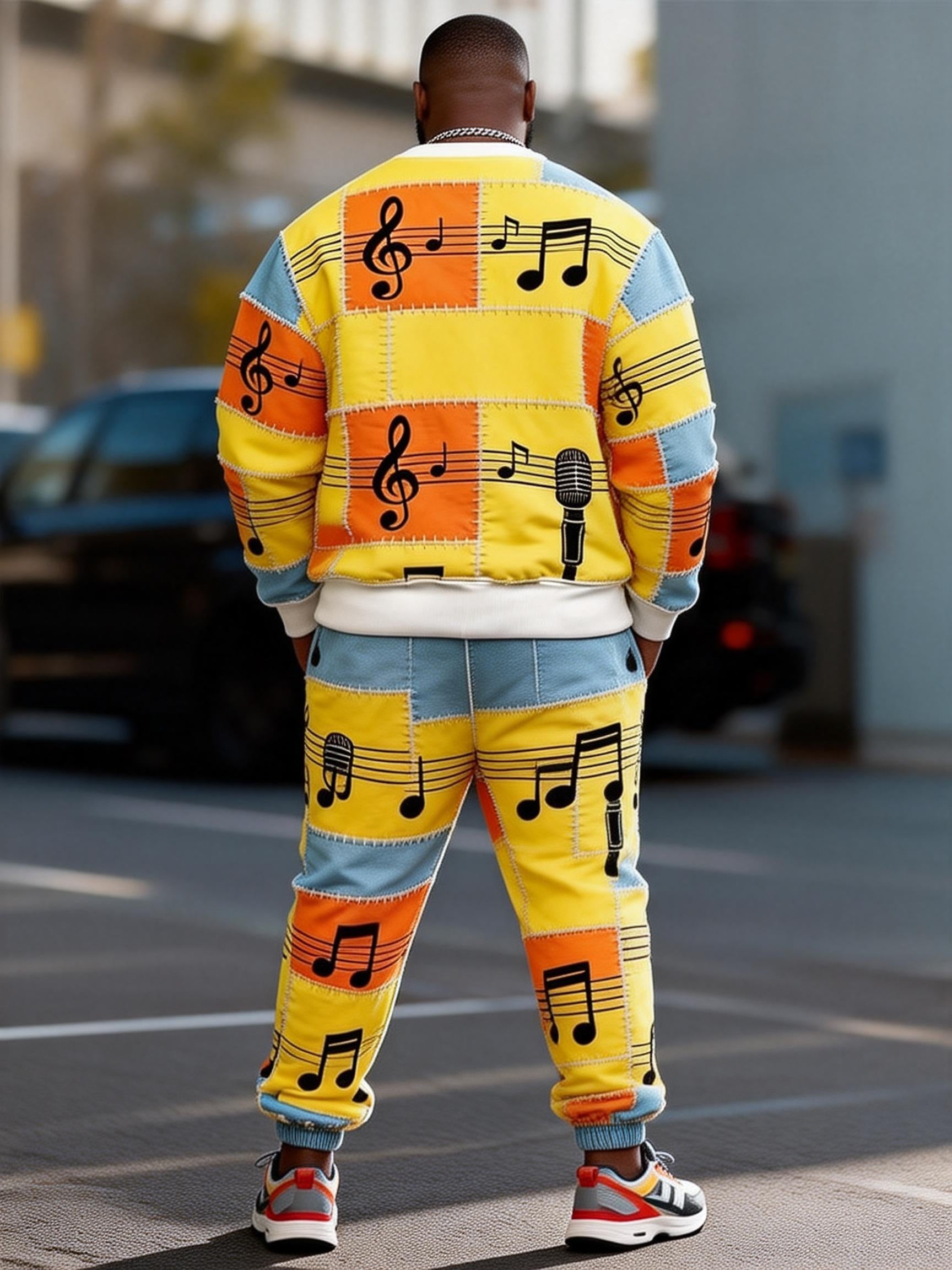 Big & Tall Men's LOVE Note Contrast Stitching Printed Round Neck Sweater Set