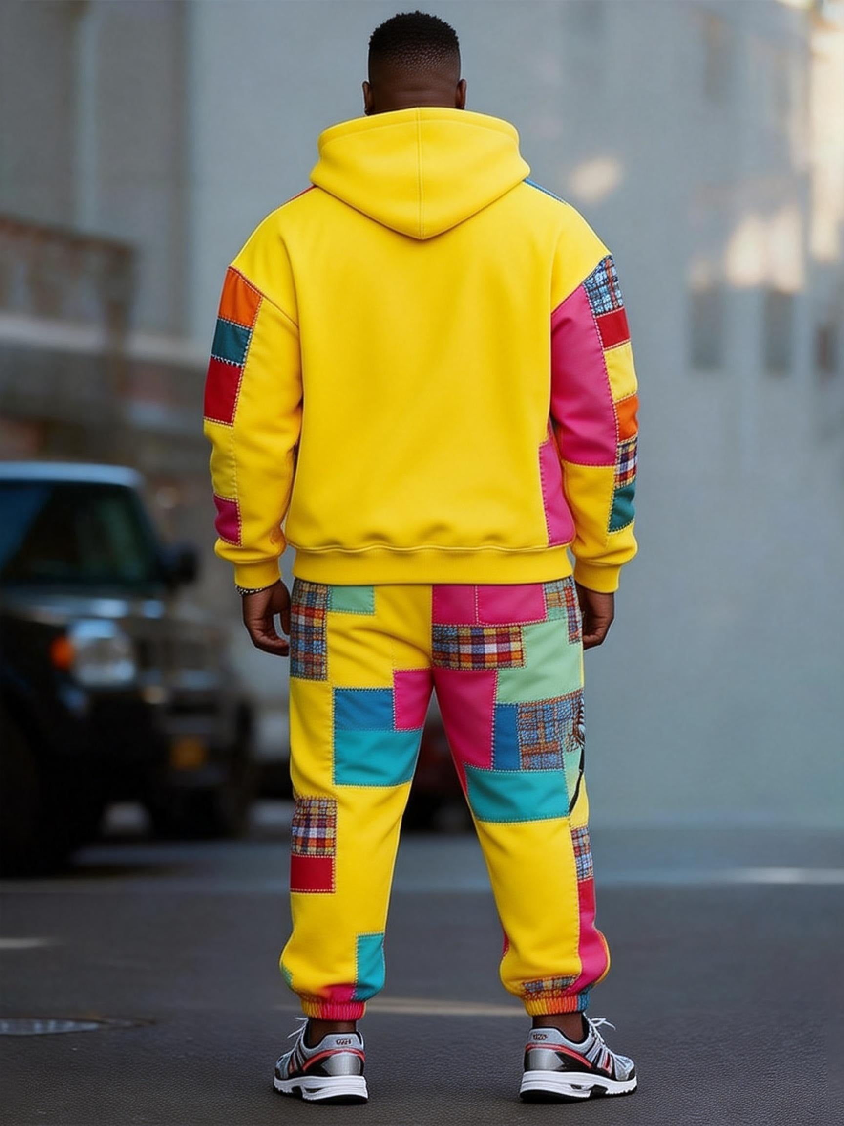 Big & Tall Men's Colorful Note Patchwork Printed Hoodie Set