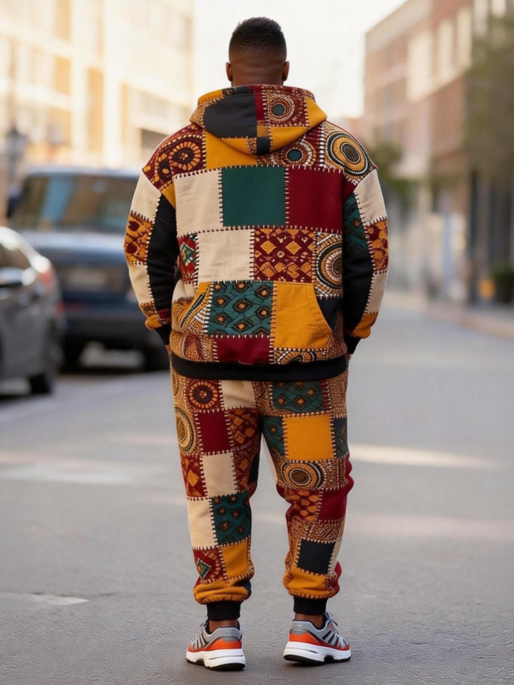Big & Tall Men's JAZZ African Patchwork Print Hoodie Set