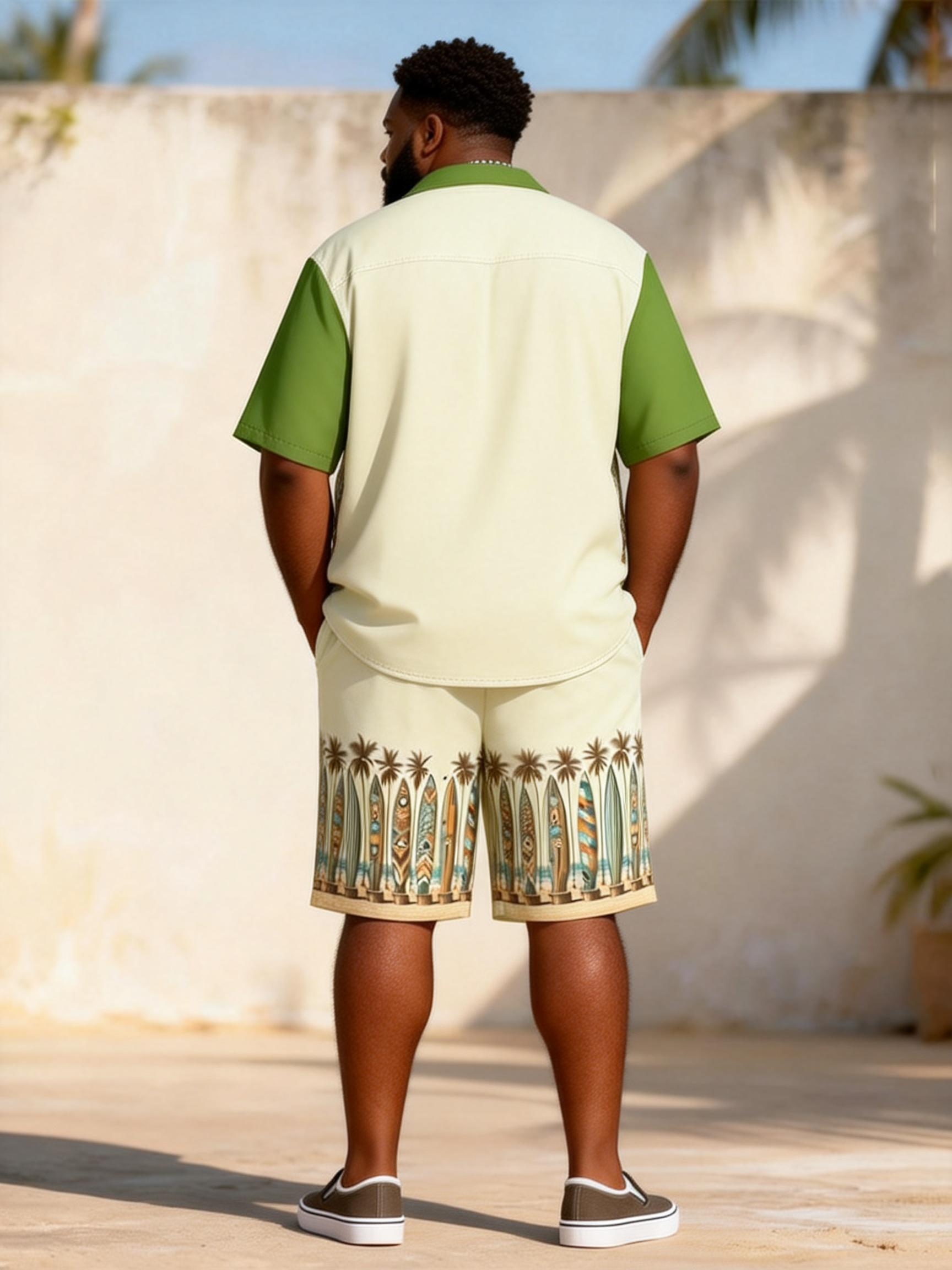 Big & Tall Men's Surfboard Coconut Print Short Sleeve Shirt Shorts Set