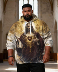 Big & Tall Men's Sacred Heart Jesus Vintage Print Hoodie