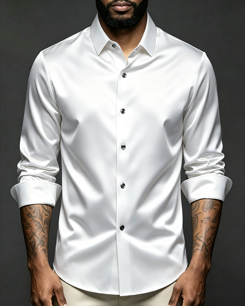 S-6XL Business Casual Solid Color Satin Shirt Non-iron