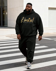 Big & Tall Men's Black And Gold "Limited Edition" Slogan Print Hoodie Set