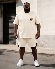 Big & Tall Men's Highway 66 Centennial Yellow Label Shield Printed Crewneck Short Sleeve T-Shirt Shorts Set