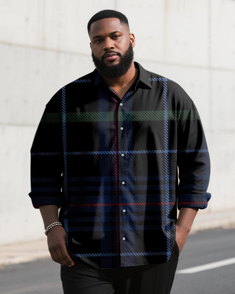 Big & Tall Men's Vintage England Plaid Long Sleeve Shirt