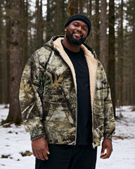 Big & Tall Men's Hunting Forest Camouflage Print Velvet Thickened Zipper Cardigan Hoodie