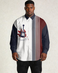 Vertical Stripe Contrast Color Stitching Music Large Size Men's Long Sleeve Shirt