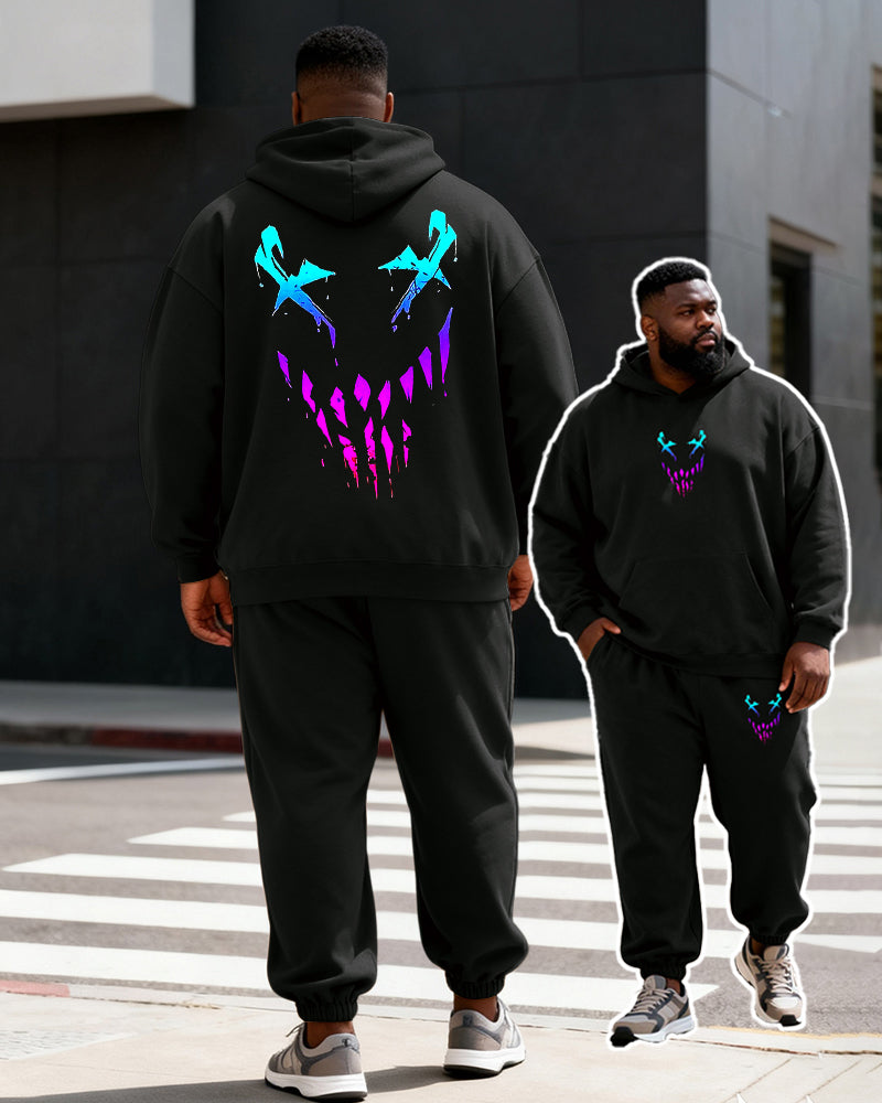 Big & Tall Men's Black Phantom Emoji Print Hoodie Set