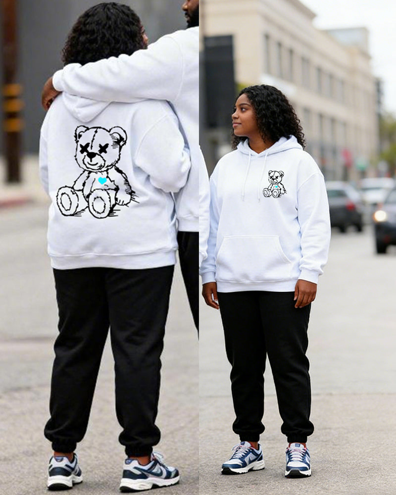 Big & Tall Couples Heartbreak Bear Print Hoodie Set