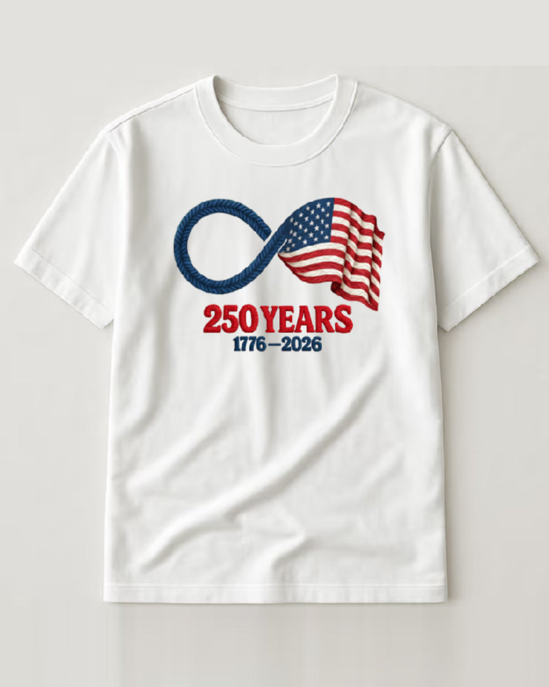 1776-2026 250 Anniversary Of The Founding Of The United States Unlimited Symbol National Flag Parent-Child Printed Crewneck Short Sleeve T-shirt