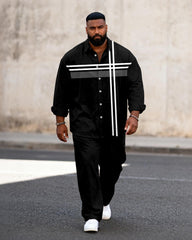 Big & Tall Men's Business Colorblock Striped Print Long Sleeve Shirt Pants Set