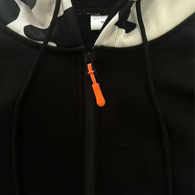 Stitching Hooded Men's Fashion Camouflage American Vintage Zipper Sweater