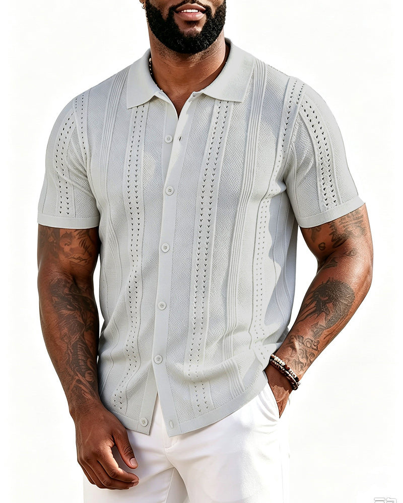 S-4XL Men's Knitted Short-sleeved Button Polo Shirt