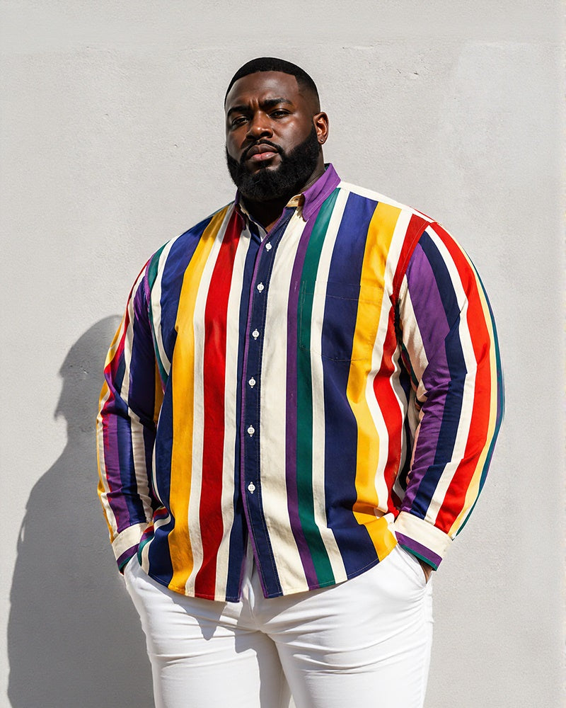 Big & Tall Men's Colorful Vertical Stripe Print Long Sleeve Shirt