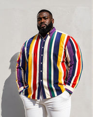 Big & Tall Men's Colorful Vertical Stripe Print Long Sleeve Shirt