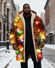 Big & Tall Men's Color Starlight Gradient Printed Velvet Thickened Long Hooded Coat