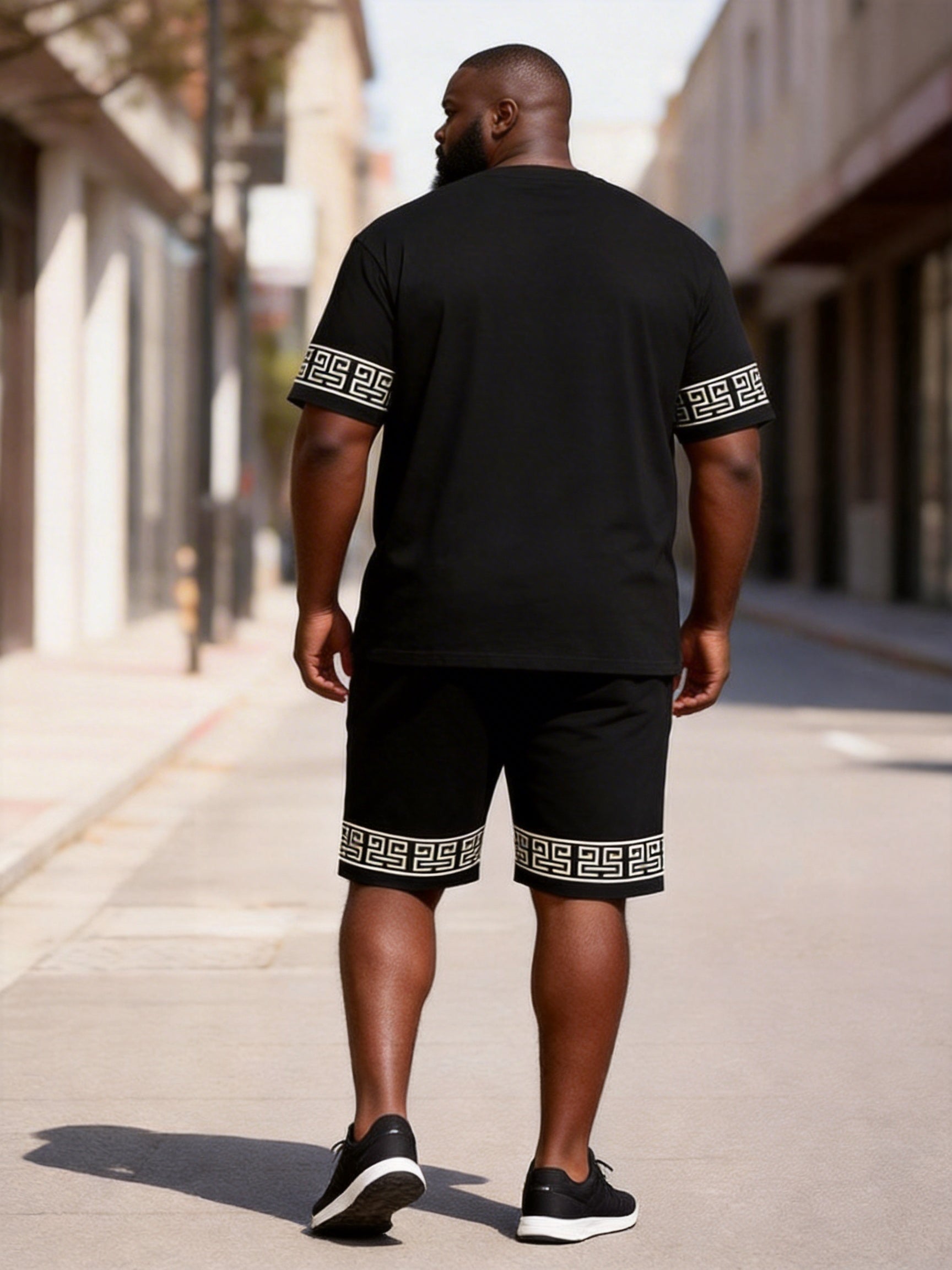 Big & Tall Men's "King" Greek Rim Print Round Neck Short Sleeve T-Shirt Shorts Set