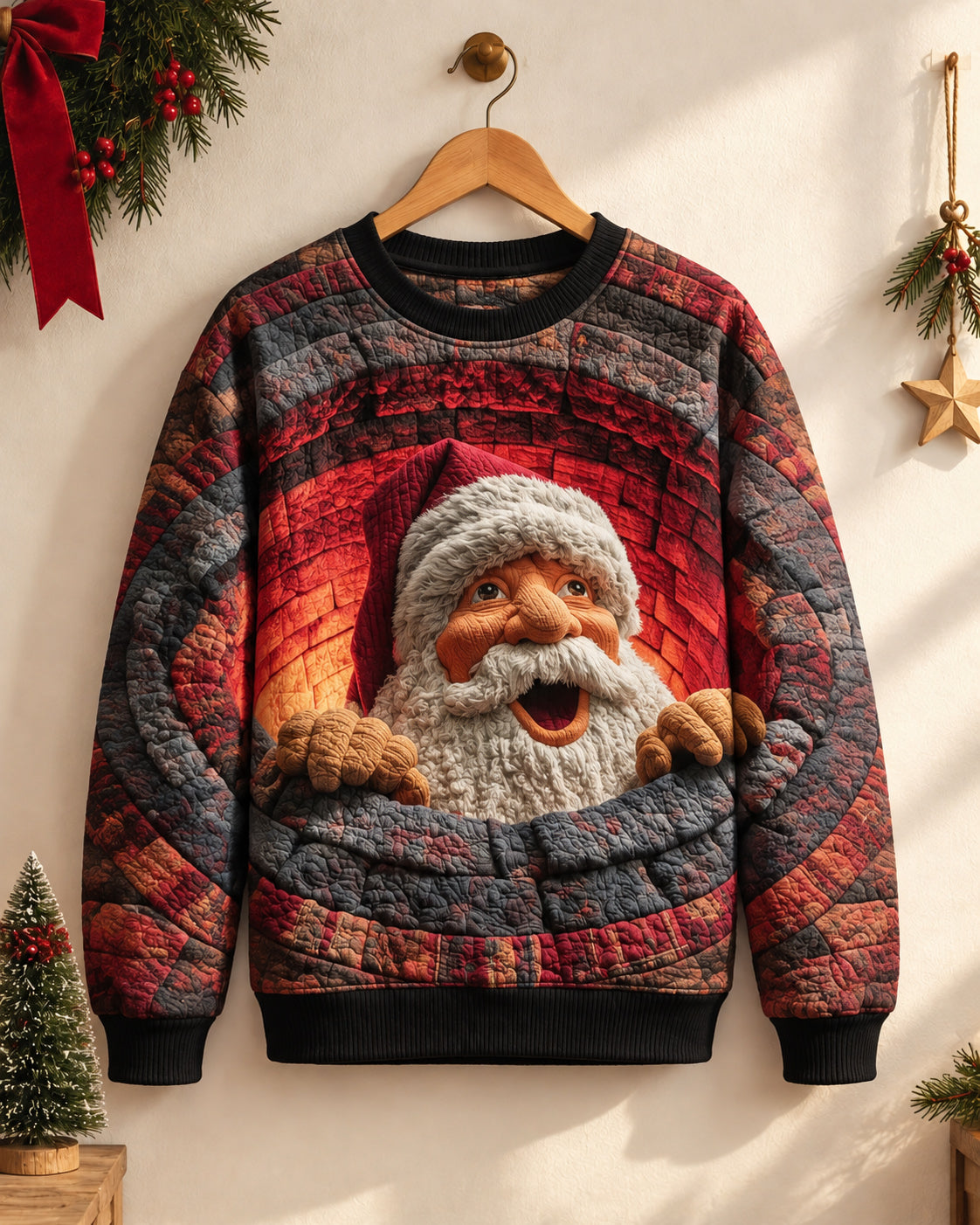 Big & Tall Men's Fun 3D Santa Claus Quilted Sweatshirt