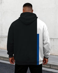 Big & Tall Men's Black & White Blue Colorblock Striped Print Hoodie