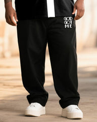 Big & Tall Men's Black & White Stripe GOD GOT ME Alphabet Print T-Shirt Trousers Suit