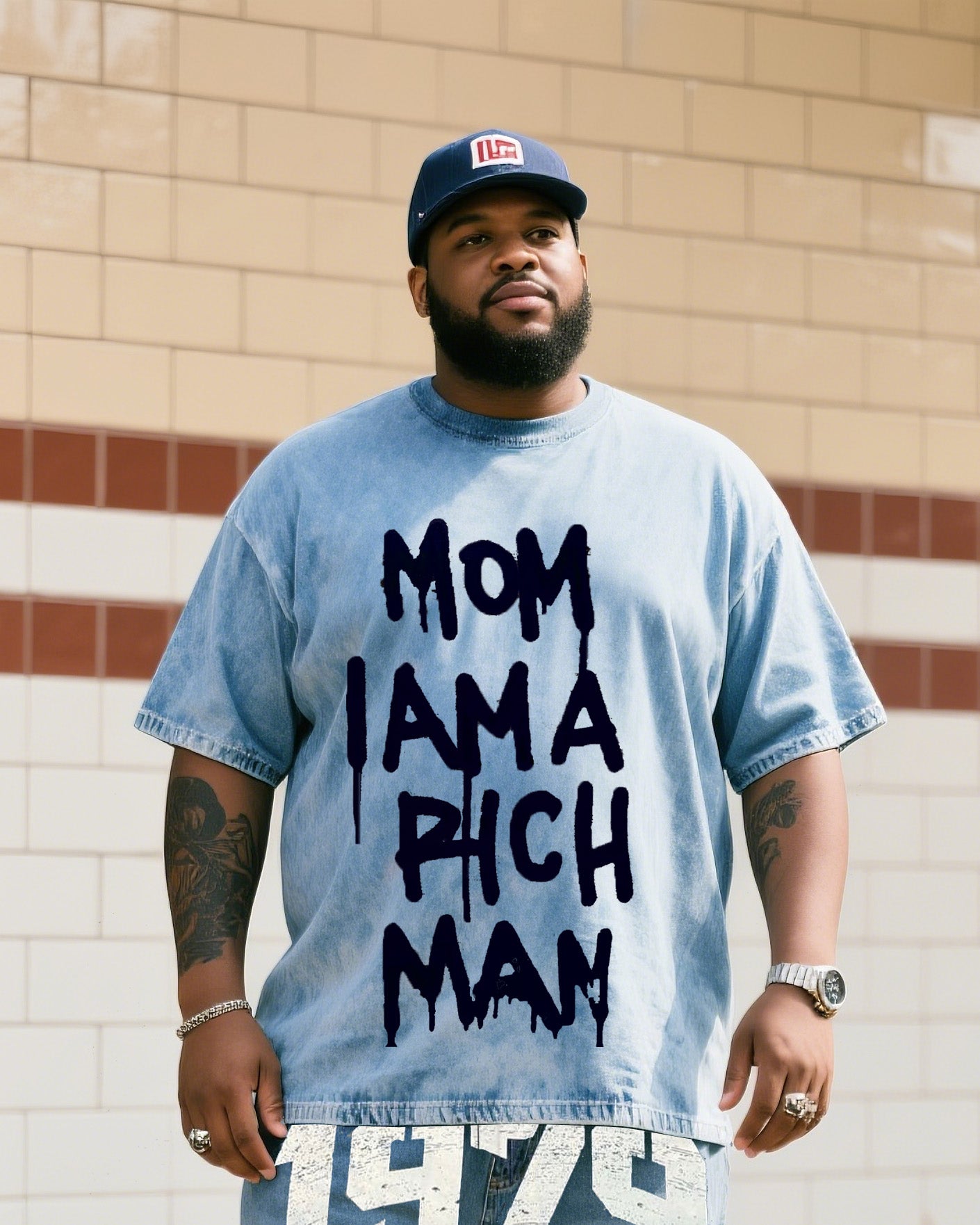 Big Print Mom, I'm Rich. Short Sleeve Shorts Denim Suit