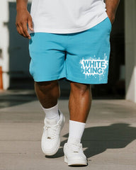Big & Tall Men's Graffiti White King Alphabet Print Round Neck Short Sleeve T-Shirt Shorts Suit