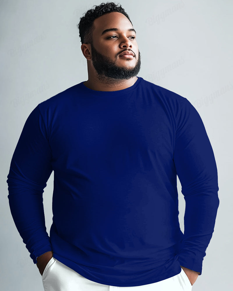 100 Cotton-All-Match Solid Color Men's Loose Big & Tall Long-Sleeved T-Shirt